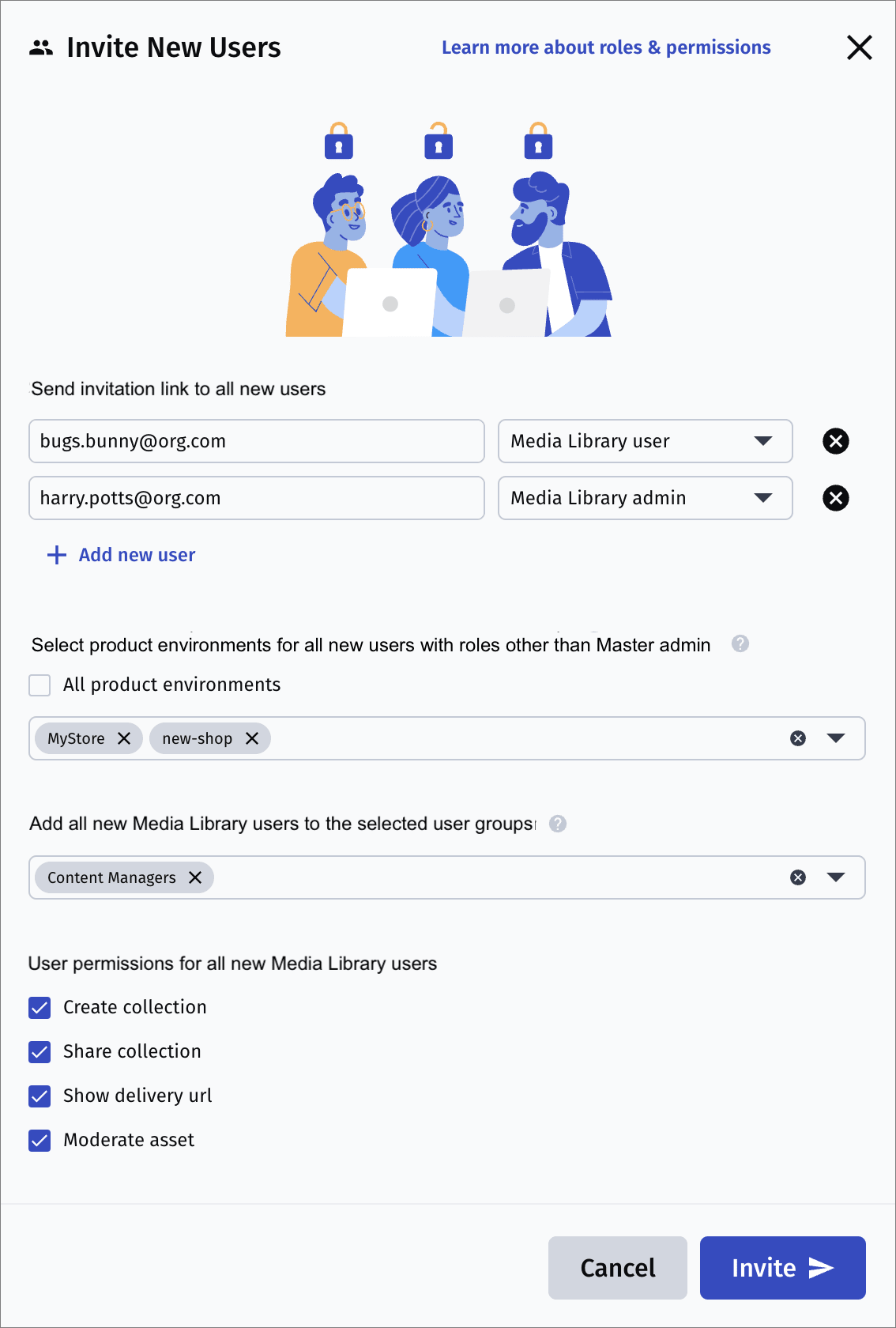 Invite new users - assign roles and permissions